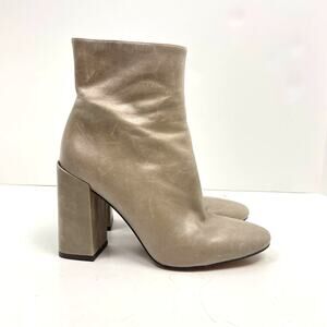 Gianni Bini | SZ 7 Beige Grey Leather Block Heel Mid Calf Heeled Boot Booties